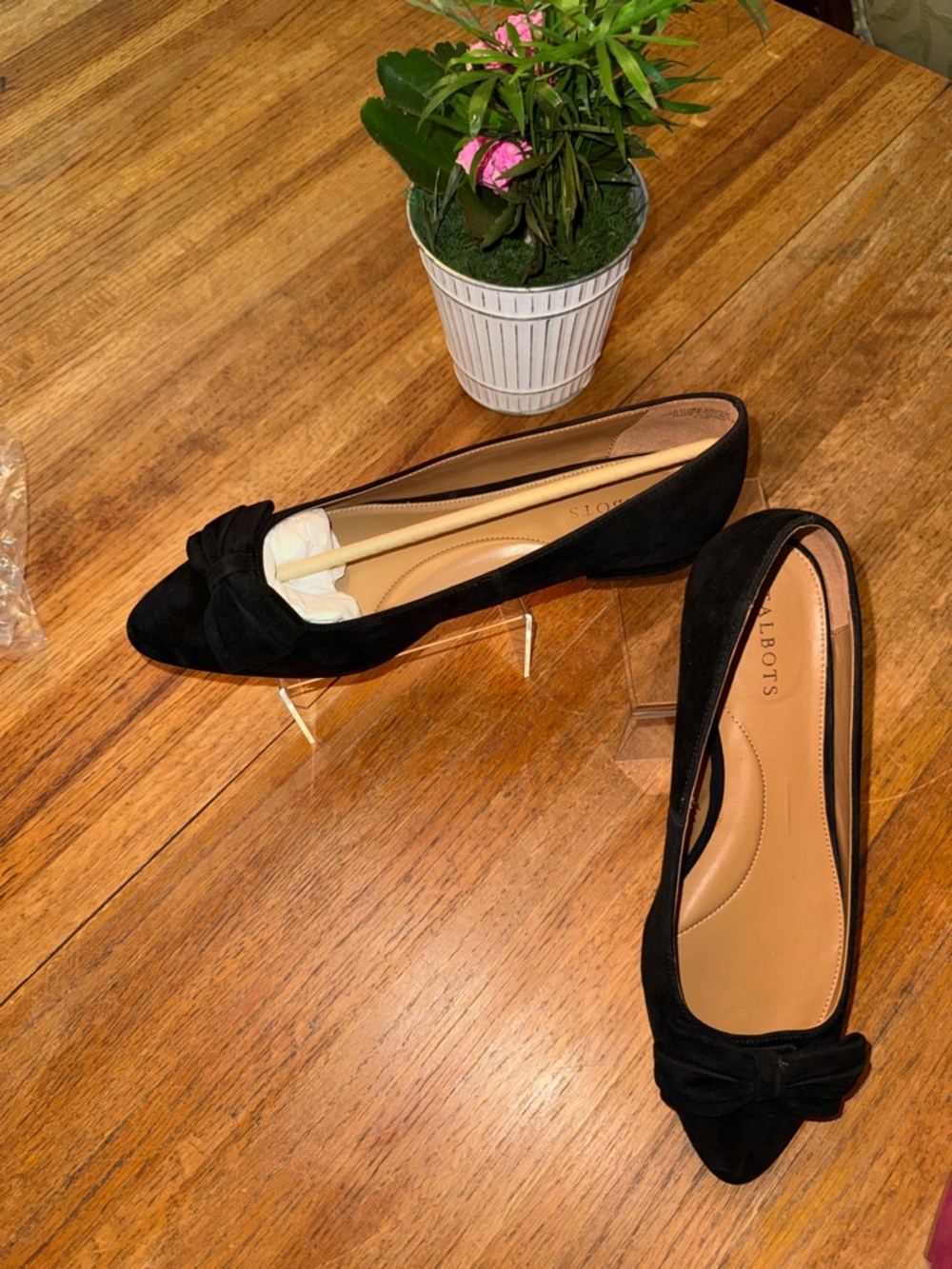 Talbots Black Suede Knot-Front Ballet Flats